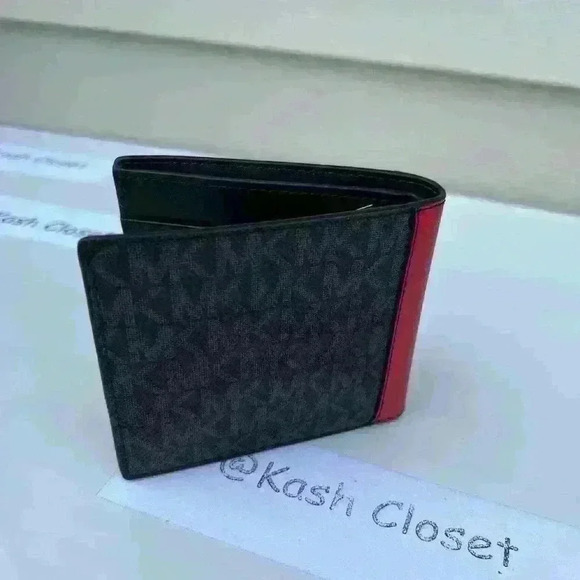 Michael Kors Mens Wallet Faux Leather Men Wallet MK Signature Flame - Picture 3 of 8